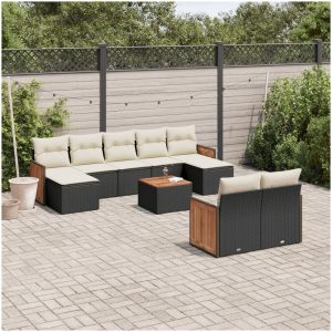 Loungegrupp 10 delar med svarta dynor konstrotting vidaXL