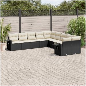 Loungegrupp 10 delar med svarta dynor konstrotting vidaXL