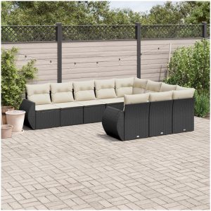 Loungegrupp 10 delar med svarta dynor konstrotting vidaXL