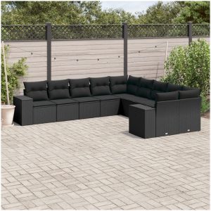Loungegrupp 10 delar med svarta dynor konstrotting vidaXL