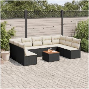 Loungegrupp 10 delar med svarta dynor konstrotting vidaXL