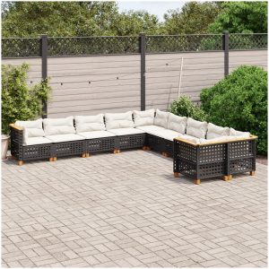 Loungegrupp 10 delar med svarta dynor konstrotting vidaXL