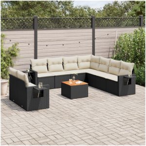 Loungegrupp 10 delar med svarta dynor konstrotting vidaXL
