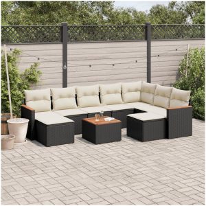 Loungegrupp 10 delar med svarta dynor konstrotting vidaXL