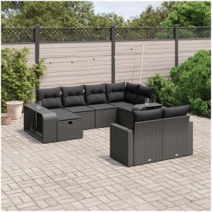 Loungegrupp 10 delar med svarta dynor konstrotting vidaXL