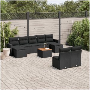 Loungegrupp 10 delar med svarta dynor konstrotting vidaXL