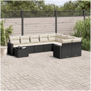 Loungegrupp 10 delar med svarta dynor konstrotting vidaXL