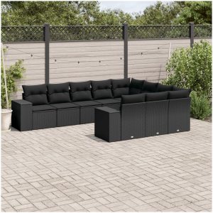 Loungegrupp 10 delar med svarta dynor konstrotting vidaXL