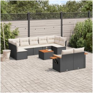 Loungegrupp 10 delar med svarta dynor konstrotting vidaXL