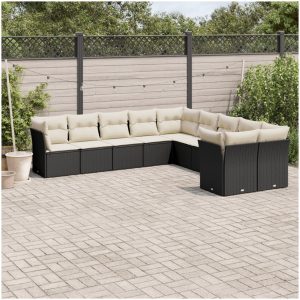 Loungegrupp 10 delar med svarta dynor konstrotting vidaXL