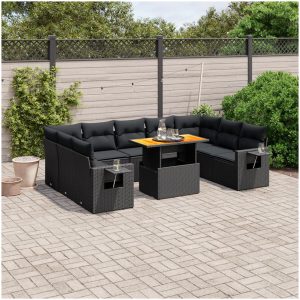 Loungegrupp 10 delar med svarta dynor konstrotting vidaXL