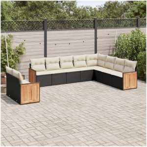 Loungegrupp 10 delar med svarta dynor konstrotting vidaXL