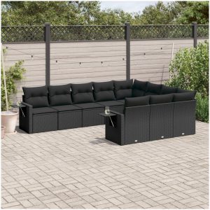 Loungegrupp 10 delar med svarta dynor konstrotting vidaXL