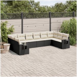 Loungegrupp 10 delar med svarta dynor konstrotting vidaXL