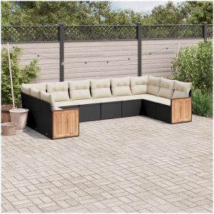 Loungegrupp 10 delar med svarta dynor konstrotting vidaXL