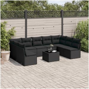Loungegrupp 10 delar med svarta dynor konstrotting vidaXL