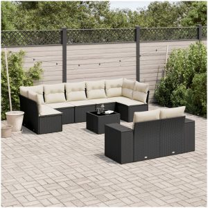 Loungegrupp 10 delar med svarta dynor konstrotting vidaXL