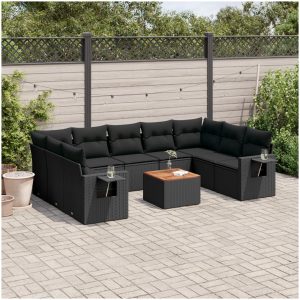 Loungegrupp 10 delar med svarta dynor konstrotting vidaXL