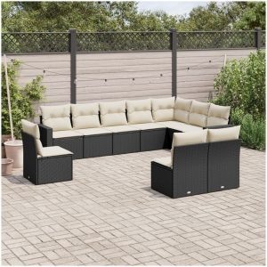 Loungegrupp 10 delar med svarta dynor konstrotting vidaXL