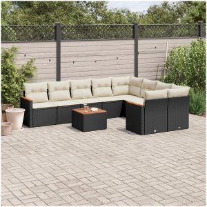 Loungegrupp 10 delar med svarta dynor konstrotting vidaXL
