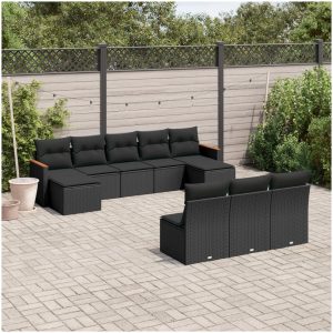 Loungegrupp 10 delar med svarta dynor konstrotting vidaXL