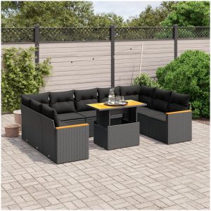 Loungegrupp 10 delar med svarta dynor konstrotting vidaXL