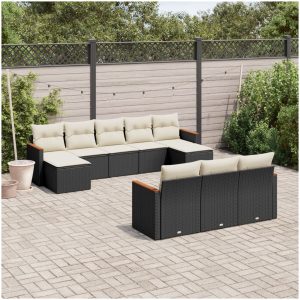Loungegrupp 10 delar med svarta dynor konstrotting vidaXL