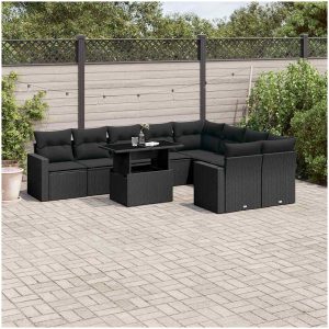 Loungegrupp 10 delar med svarta dynor konstrotting vidaXL
