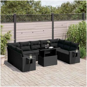 Loungegrupp 10 delar med svarta dynor konstrotting vidaXL