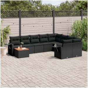 Loungegrupp 10 delar med svarta dynor konstrotting vidaXL