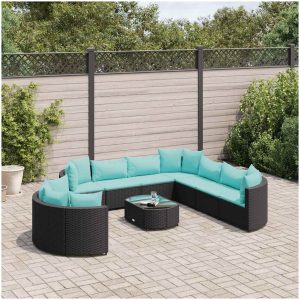 Loungegrupp 10 delar med svarta dynor konstrotting vidaXL
