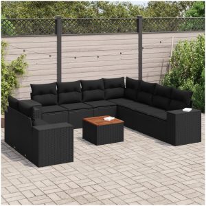 Loungegrupp 10 delar med svarta dynor konstrotting vidaXL