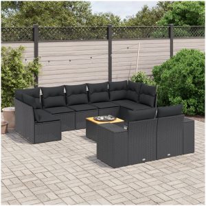 Loungegrupp 10 delar med svarta dynor konstrotting vidaXL