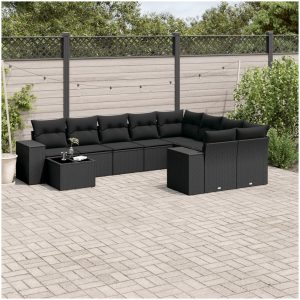 Loungegrupp 10 delar med svarta dynor konstrotting vidaXL