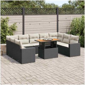 Loungegrupp 10 delar med svarta dynor konstrotting vidaXL