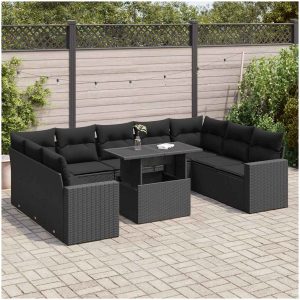 Loungegrupp 10 delar med svarta dynor konstrotting vidaXL