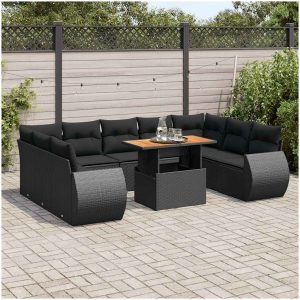 Loungegrupp 10 delar med svarta dynor konstrotting vidaXL