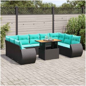 Loungegrupp 10 delar med svarta dynor konstrotting vidaXL