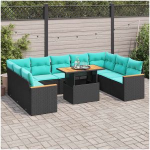 Loungegrupp 10 delar med svarta dynor konstrotting vidaXL