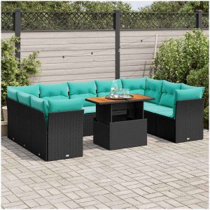 Loungegrupp 10 delar med svarta dynor konstrotting vidaXL