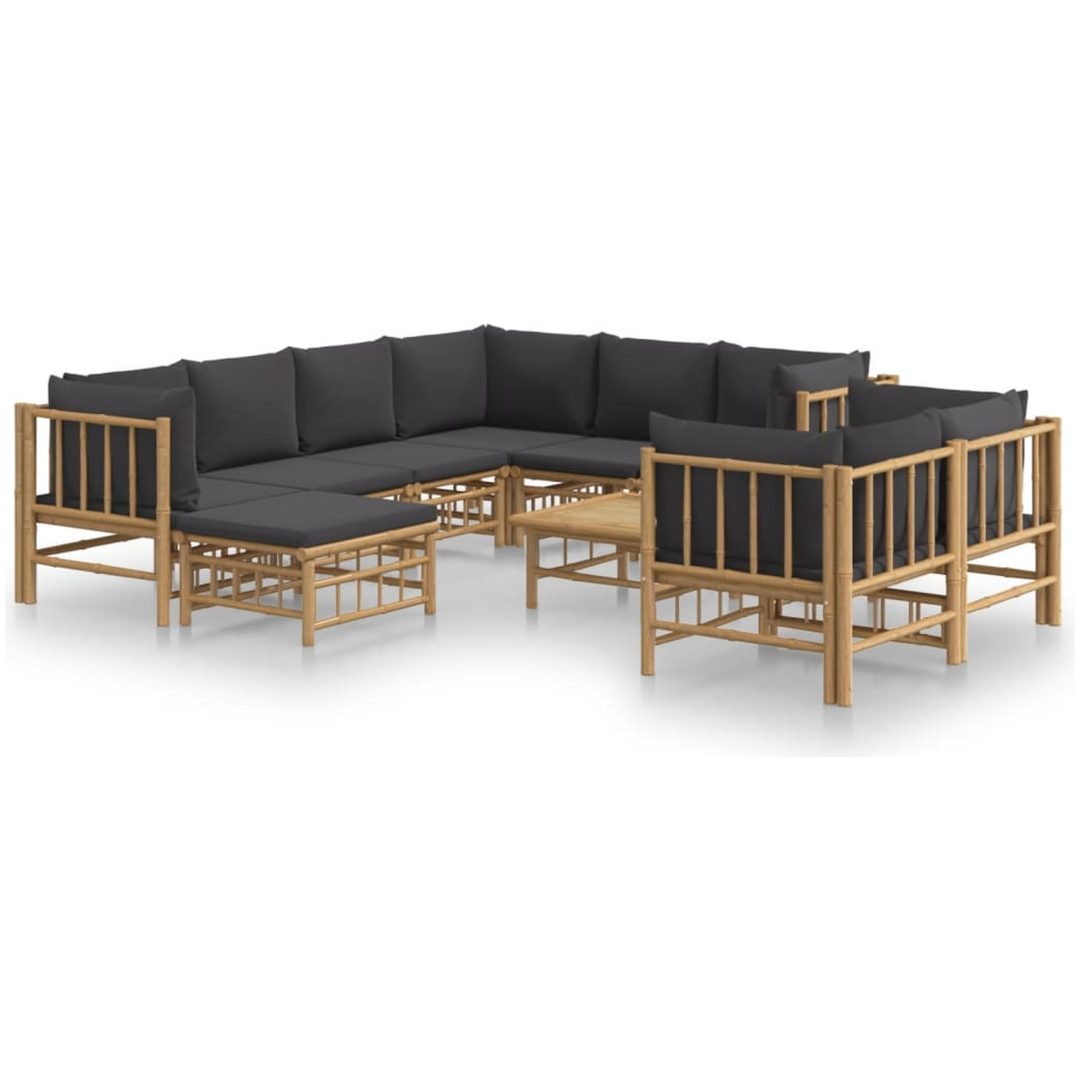 Loungegrupp 10 delar mörkgrå dynor bambu vidaXL – bild 2