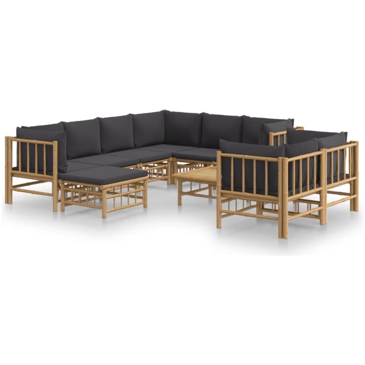 Loungegrupp 10 delar mörkgrå dynor bambu vidaXL – bild 2