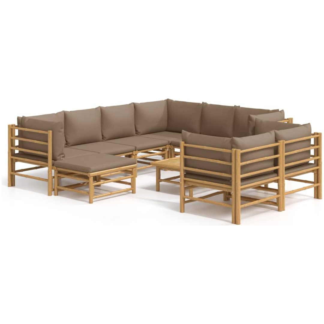 Loungegrupp 10 delar taupe dynor bambu vidaXL – bild 2