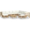 Loungegrupp 11 delar gräddvita dynor bambu vidaXL – miniatyr 2