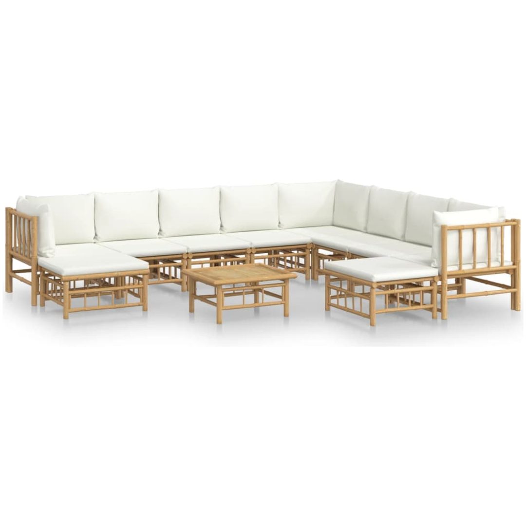 Loungegrupp 11 delar gräddvita dynor bambu vidaXL – bild 2