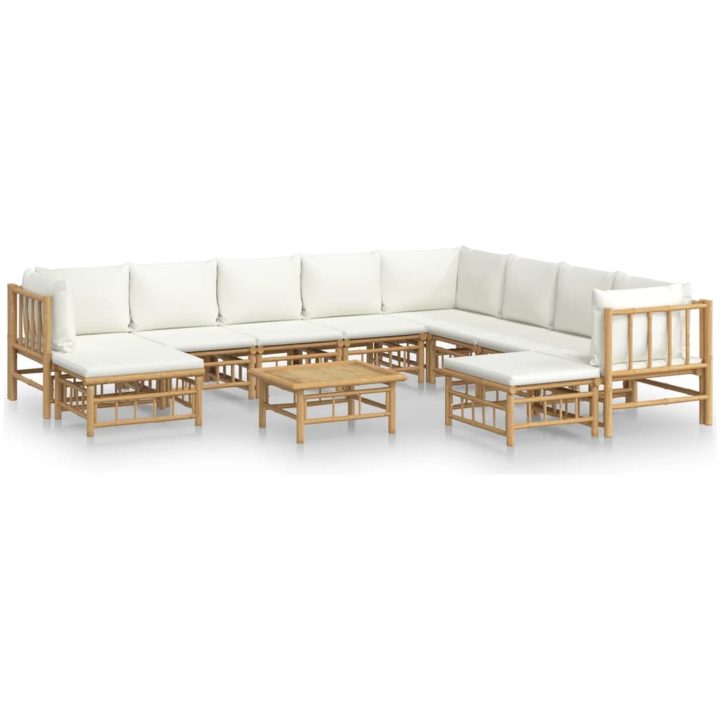 Loungegrupp 11 delar gräddvita dynor bambu vidaXL – bild 2