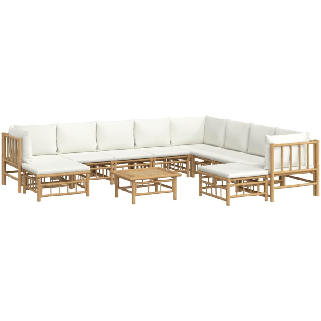 Loungegrupp 11 delar gräddvita dynor bambu vidaXL – bild 3