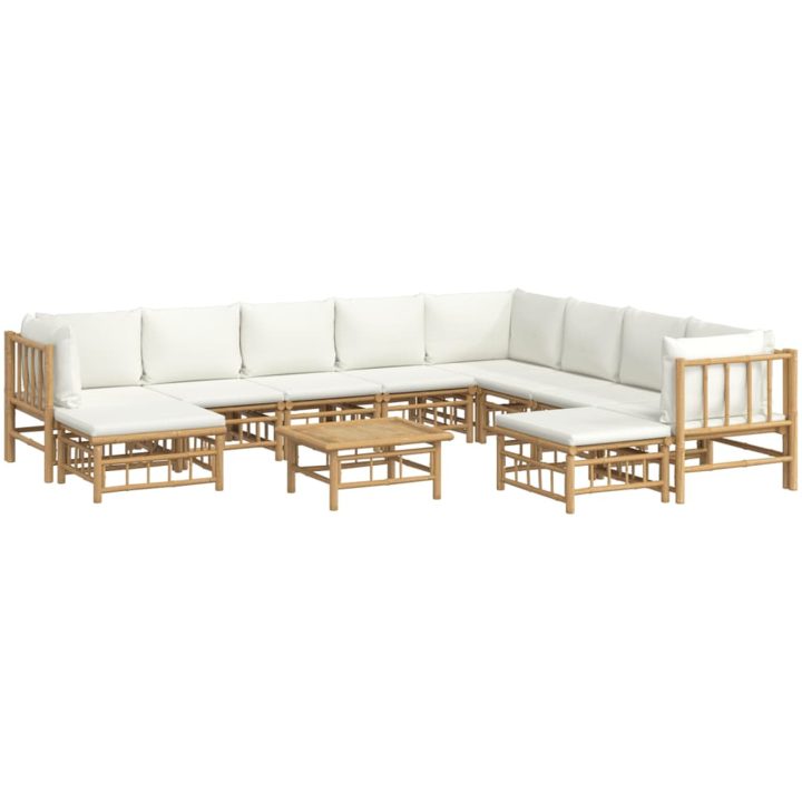 Loungegrupp 11 delar gräddvita dynor bambu vidaXL – bild 3