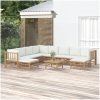 Loungegrupp 11 delar gräddvita dynor bambu vidaXL – miniatyr 1