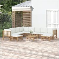 Loungegrupp 11 delar gräddvita dynor bambu vidaXL